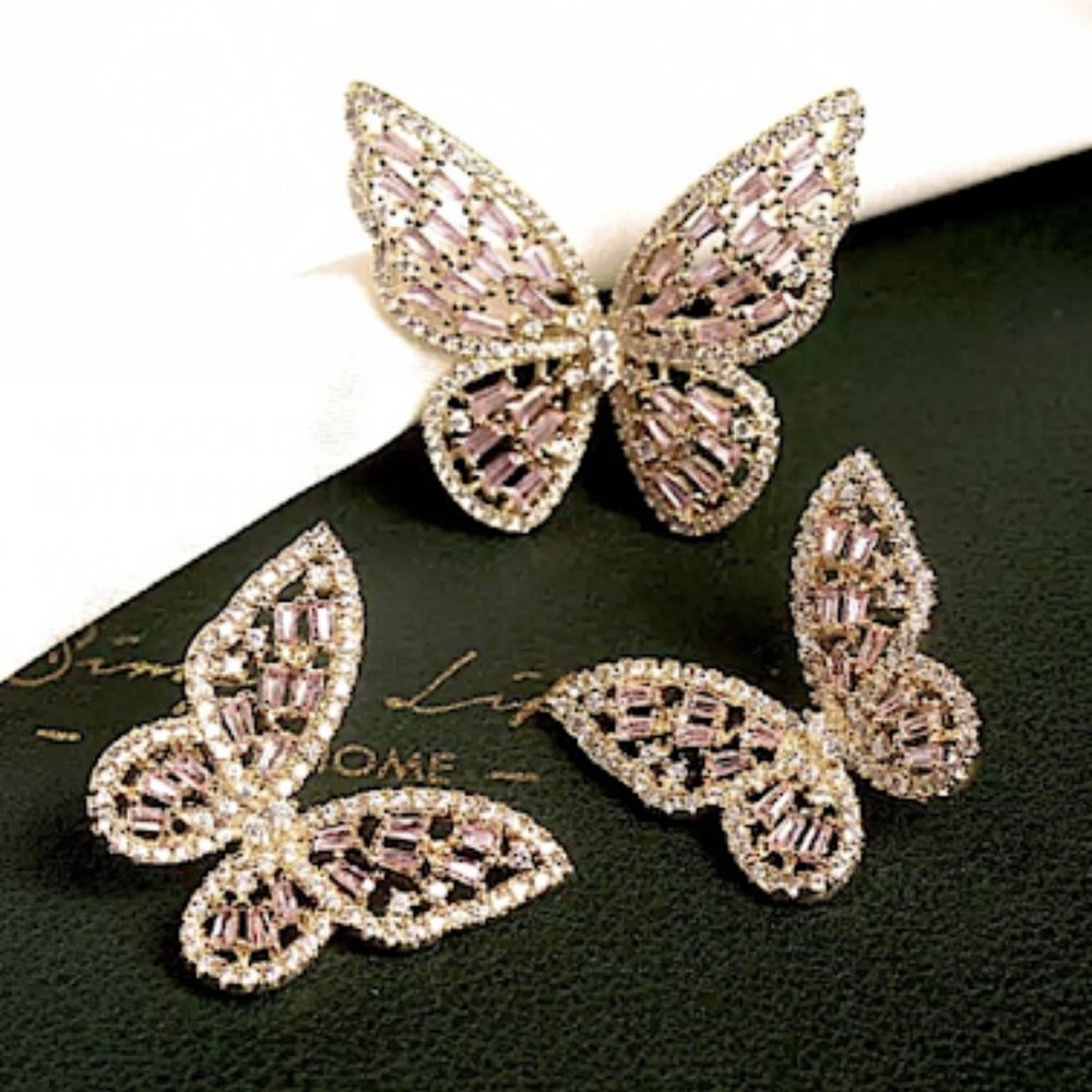 GOLD RHINESTONE BUTTERFLY RING - Picture 6 of 7